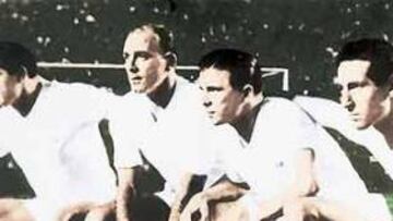 <b>UNA DELANTERA DIVINA.</b> De izquierda a derecha, Kopa, Rial, Di Stéfano, Puskas y Gento. No creo que haya existido una delantera más completa en la historia del fútbol, ha asegurado La Saeta. Puskas completó un equipo que ya era fantástico y había ganado tres Copas de Europa.