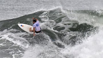 Spain�s Gonzalo Gutierrez competes during the 2023 ISA World Surfing Games at the El Tunco beach in El Salvador on June 7, 2023. (Photo by MARVIN RECINOS / AFP)
