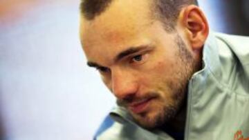 Wesley Sneijder, en rueda de prensa con la selección holandesa.