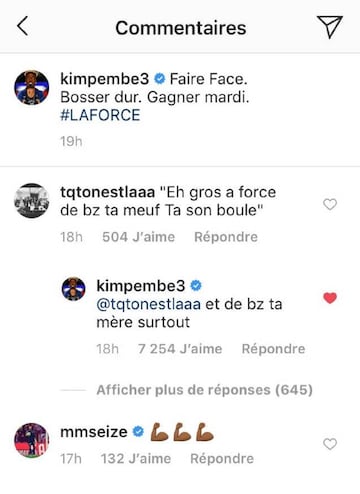 Insultos en Instagram entre Kimpembe y un aficionado.