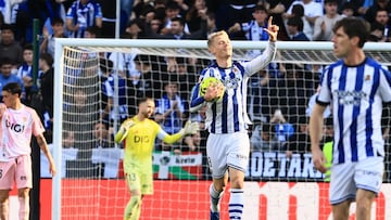 Orri Oskarsson anotó el gol de la Real Sociedad ante el Oviedo en Anoeta.