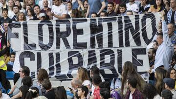 Pancarta contra Florentino Pérez en el Real Madrid-Celta.