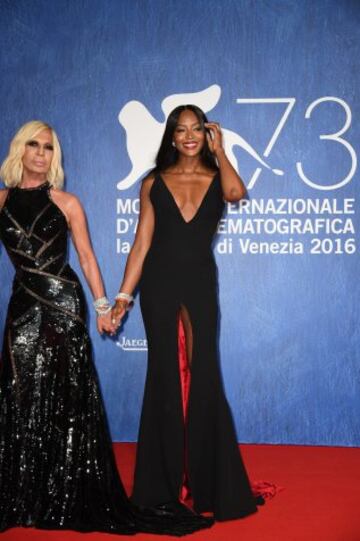 VENICE, ITALY - SEPTEMBER 02:  Donatella Versace and Naomi Campbell attend the premiere of 'Franca: Chaos And Creation' during the 73rd Venice Film Festival at Sala Giardino on September 2, 2016 in Venice, Italy.  (Photo by Venturelli/WireImage)