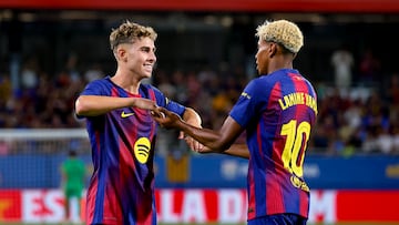 10/08/2025 PRESENTACION FC BARCELONA ESTADIO JOHAN CRUYFF PARTIDO AMISTOSO PRETEMPORADA TROFEO JOAN GAMPER FC BARCELONA - COMO
LAMINE YAMAL FERMIN LOPEZ GOL ALEGRIA