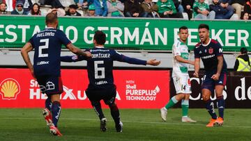 Futbol, Deportes Temuco vs Universidad de Chile  Copa Chile 2019.  El jugador de Universidad de Chile, Matias Rodriguez, celebra su gol contra Deportes Temuco, por los octavos de final de Copa Chile, disputado en el estadio Germn Becker.  14/07/2019  Ricardo Ulloa/Photosport.   .