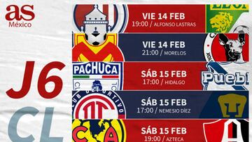 Fechas y horarios de la jornada 6 de la Liga MX