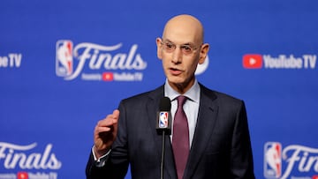 NBA commissioner Adam Silver speaks to the media before game one between the Oklahoma City Thunder and the Indiana Pacers in the 2025 NBA Finals at Paycom Center.