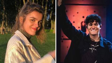 Im&aacute;genes de Amaia Romero sonriendo en un parque y de Aldred Garc&iacute;a saludando sonriente al p&uacute;blico durante un concierto.