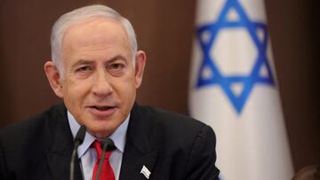 FILE PHOTO: Israeli Prime Minister Benjamin Netanyahu attends the weekly cabinet meeting at the prime minister's office in Jerusalem, September 27, 2023.    ABIR SULTAN/Pool via REUTERS//File Photo