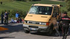 Filottrano (Italy), 22/04/2017.- The site of the road accident that caused the death of Italian cyclist Michele Scarponi in Filottrano, near Ancona, Marche region, Italy, 22 April 2017. Former Giro d&#039;Italia winner has died at the age of 37 after being hit by a truck during a training ride close to his home. (Ciclismo, Italia) EFE/EPA/CRISTIAN BALLARINI