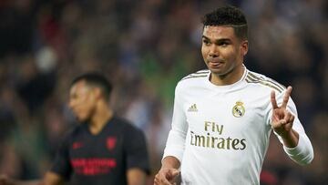 Casemiro celebra su segundo gol al Sevilla.