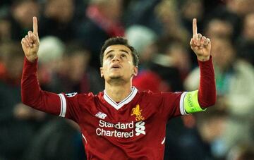 Coutinho celebra uno de sus tres goles contra el Spartak.