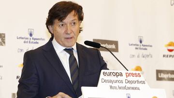 El secretario de Estado para el Deporte, Jos&eacute; Ram&oacute;n Lete, durante su intervenci&oacute;n en los Desayunos Deportivos de Europa Press.