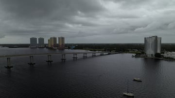 A drone view shows storm clouds over the Caloosahatchee River as Hurricane Milton approaches Fort Myers, Florida, U.S. October 8, 2024. REUTERS/Ricardo Arduengo