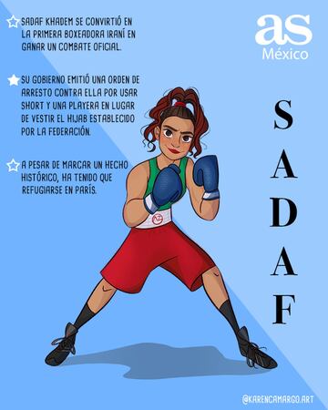 Primera boxeadora iraní en ganar un combate oficial.