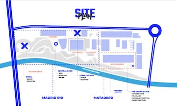 Así estará distribuído el espacio en Madrid Río del 23 al 26 de abril.