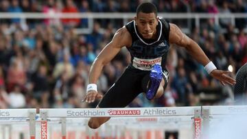 Orlando Ortega, en la prueba de 110 metros vallas durante la reunión de la Diamond League en Estocolmo el año pasado.