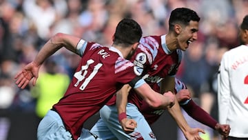 Nayef Aguerd, jugador del West Ham, celebra su gol ante el Southampton.