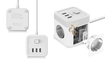 Esta regleta en forma de cubo cuenta con tres puertos USB y est disponible en Amazon.