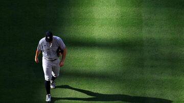 ANAHEIM, CALIFORNIA - JULY 19: Carlos Rodon #55 of the New York Yankees leaves the game during the fifth inning of a game Los Angeles Angels at Angel Stadium of Anaheim on July 19, 2023 in Anaheim, California.   Sean M. Haffey/Getty Images/AFP (Photo by Sean M. Haffey / GETTY IMAGES NORTH AMERICA / Getty Images via AFP)