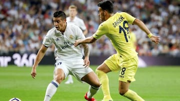 James (left) in action in Real Madrid's 1-1 draw with Villarreal in September.