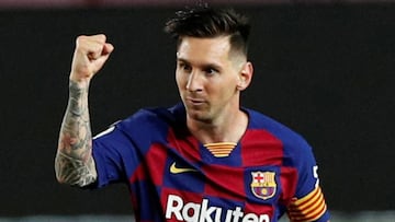 Messi celebra un gol con el Bar&ccedil;a. 