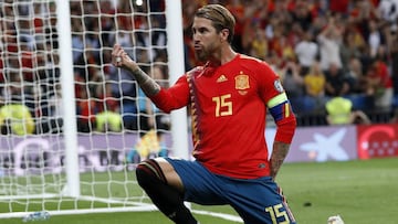 Sergio Ramos, celebrando uno de sus goles.