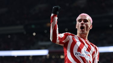 Griezmann celebra su gol al Valladolid en el Metropolitano.
