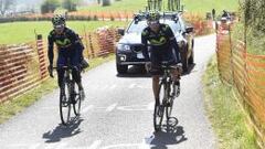 Nairo Quintana y Alejandro Valverde se entrenan sobre el recorrido de la Lieja-Basto&ntilde;a-Lieja.