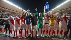 Monaco&#039;s players acknowledge the public after Monaco defeated Dortmund during the UEFA Champions League 2nd leg quarter-final football match AS Monaco v BVB Borussia Dortmund on April 19, 2017 at the Louis II stadium in Monaco.