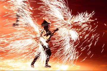 PYEONGCHANG-GUN, SOUTH KOREA - FEBRUARY 09:  Fireworks explode around a performer during the Opening Ceremony of the PyeongChang 2018 Winter Olympic Games at PyeongChang Olympic Stadium on February 9, 2018 in Pyeongchang-gun, South Korea.  (Photo by Lars 