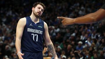 DALLAS, TEXAS - FEBRUARY 12: Luka Doncic #77 of the Dallas Mavericks reacts to a foul call during a game against the Los Angeles Clippers at American Airlines Center on February 12, 2022 in Dallas, Texas. NOTE TO USER: User expressly acknowledges and agrees that, by downloading and or using this photograph, User is consenting to the terms and conditions of the Getty Images License Agreement. Richard Rodriguez/Getty Images/AFP
== FOR NEWSPAPERS, INTERNET, TELCOS & TELEVISION USE ONLY ==