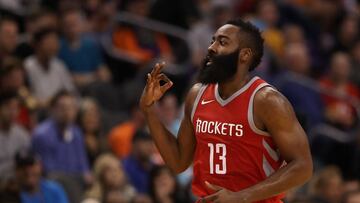 PHOENIX, AZ - NOVEMBER 16: James Harden #13 of the Houston Rockets reacts to a three point shot against the Phoenix Suns during the second half of the NBA game at Talking Stick Resort Arena on November 16, 2017 in Phoenix, Arizona. NOTE TO USER: User expressly acknowledges and agrees that, by downloading and or using this photograph, User is consenting to the terms and conditions of the Getty Images License Agreement. Christian Petersen/Getty Images/AFP
== FOR NEWSPAPERS, INTERNET, TELCOS & TELEVISION USE ONLY ==