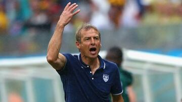 RECIFE, BRAZIL - JUNE 26: Head coach Jurgen Klinsmann of the United States reacts during the 2014 FIFA World Cup Brazil group G match between the United States and Germany at Arena Pernambuco on June 26, 2014 in Recife, Brazil.  (Photo by Michael Steele/Getty Images)