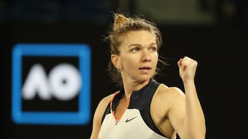Tennis - Australian Open - Melbourne Park, Melbourne, Australia, February 14, 2021 Romania's Simona Halep celebrates winning her fourth round match against Poland's Iga Swiatek REUTERS/Asanka Brendon Ratnayake