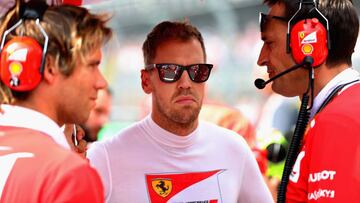 MEXICO CITY, MEXICO - OCTOBER 29: Sebastian Vettel of Germany and Ferrari looks on on the grid before the Formula One Grand Prix of Mexico at Autodromo Hermanos Rodriguez on October 29, 2017 in Mexico City, Mexico. Mark Thompson/Getty Images/AFP
== FOR NEWSPAPERS, INTERNET, TELCOS & TELEVISION USE ONLY ==