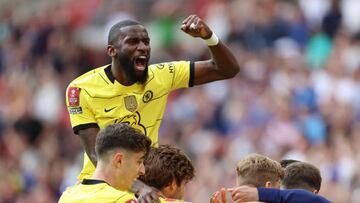 LONDON, ENGLAND - APRIL 17: Antonio Rudiger of Chelsea celebrates their 2nd goal during The FA Cup Semi-Final match between Chelsea and Crystal Palace at Wembley Stadium on April 17, 2022 in London, England. (Photo by Charlotte Wilson/Offside/Offside via Getty Images)