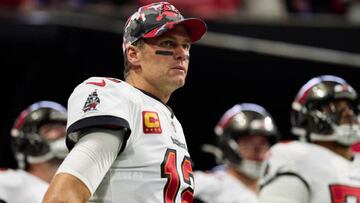 ATLANTA, GA - JANUARY 08: Tom Brady #12 of the Tampa Bay Buccaneers takes the field before kickoff against the Atlanta Falcons at Mercedes-Benz Stadium on January 8, 2023 in Atlanta, Georgia. (Photo by Cooper Neill/Getty Images)