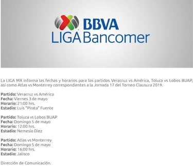 Hay cambios de horarios para la última jornada de la Liga MX