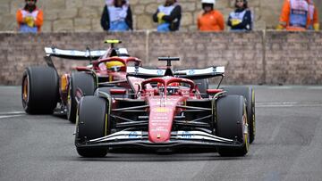 Ferrari's Monegasque driver Charles Leclerc competes during the Formula One Azerbaijan Grand Prix at the Baku City Circuit in Baku on September 21, 2025. (Photo by Alexander NEMENOV / AFP)