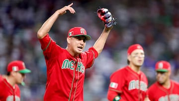 MIAMI, FLORIDA - MARCH 17: Giovanny Gallegos #65 of Team Mexico celebrates after defeating Team Puerto Rico in the World Baseball Classic Quarterfinals game at loanDepot park on March 17, 2023 in Miami, Florida.   Megan Briggs/Getty Images/AFP (Photo by Megan Briggs / GETTY IMAGES NORTH AMERICA / Getty Images via AFP)