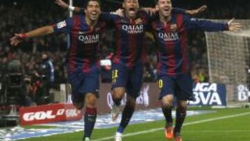 EN ACCIÓN. La campaña pasada, ante el Atlético, el tridente culé firmó una actuación sensacional.