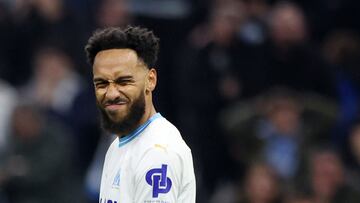 Soccer Football - Europa League - Semi Final - First Leg - Olympique de Marseille v Atalanta - Orange Velodrome, Marseille, France - May 2, 2024  Olympique de Marseille's Pierre-Emerick Aubameyang reacts REUTERS/Manon Cruz