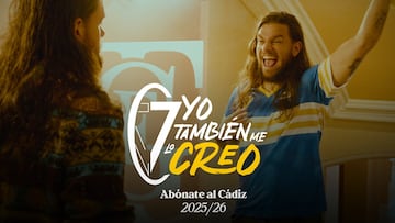 Álex 'El Peluca', en el spot publicitario de la nueva campaña de abonados del Cádiz CF. Foto: Cádiz CF.
