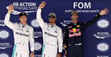 Lewis Hamilton, Nico Rosberg y Ricciardo.