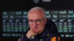 Brazil's coach Dorival Silvestre Junior gives a press conference on the eve of the international friendly football match between Spain and Brazil at the Ciudad Real Madrid training ground in Valdebebas, outskirts of Madrid, on March 25, 2024. (Photo by Pierre-Philippe MARCOU / AFP)