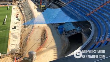 Imagen del túnel que irá soterrado bajo la grada del nuevo Santiago Bernabéu circundando el terreno de juego del estadio del Real Madrid.