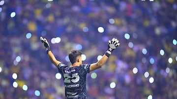 Carlos Moreno of Pachuca during the 16th round match between America and Pachuca as part of the Liga BBVA MX, Torneo Apertura 2024 at Cuauhtemoc Stadium on November 06, 2024 in Puebla, Mexico.