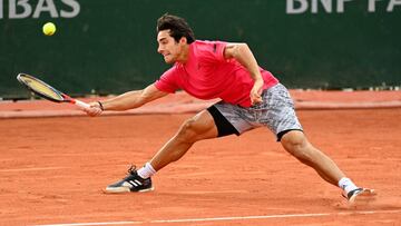 PARIS, FRANCE - OCTOBER 01: Cristian Garin of Chile plays a forehand during his Men&#039;s Singles second round match against Marc Polmans of Australia on day five of the 2020 French Open at Roland Garros on October 01, 2020 in Paris, France. (Photo by Shaun Botterill/Getty Images)