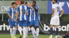 Los jugadores del Espanyol celebran los goles ante el Kasimpasa.